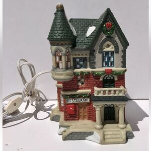 Vintage Fine Porcelain Christmas Village Restaurant 6" x 6" Lighted Ps2